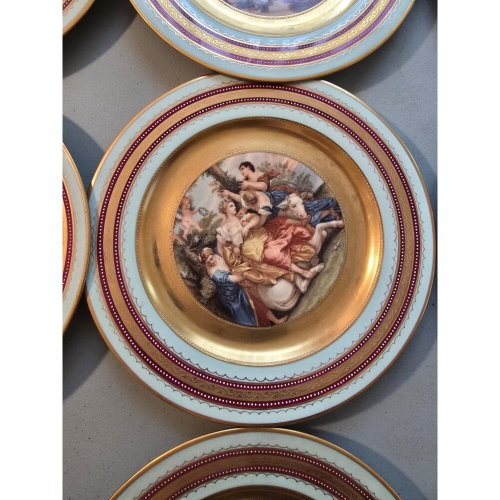 Antique Hand-Painted Gilt Royal Vienna 10.5" Plate Charger Set Of 12 (RV1000)